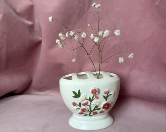 Vintage florist frog with 3Dflowrrs hand painted unique shape.