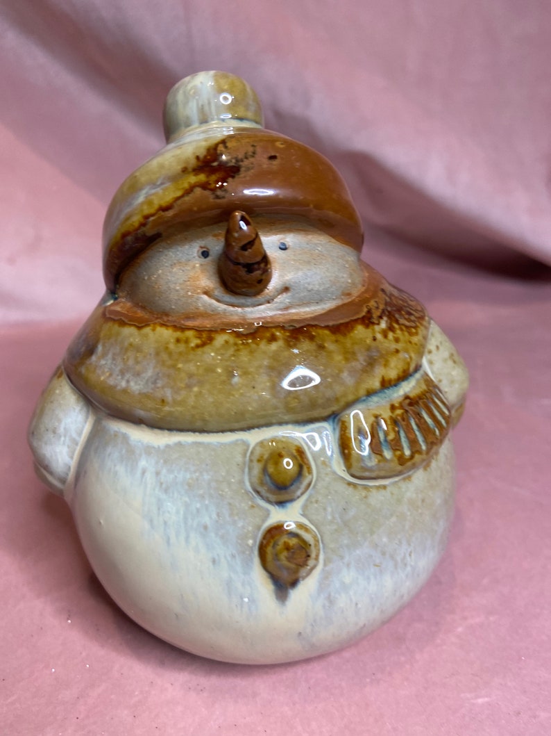 Cute Snowman Pottery Figurine.Glaze Snowman brown and Etsy