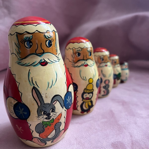 vintage Unique Matryoshka Santa Claus, poupées peintes à la main.Noël 5 Dzied Maroz Matrioshka.