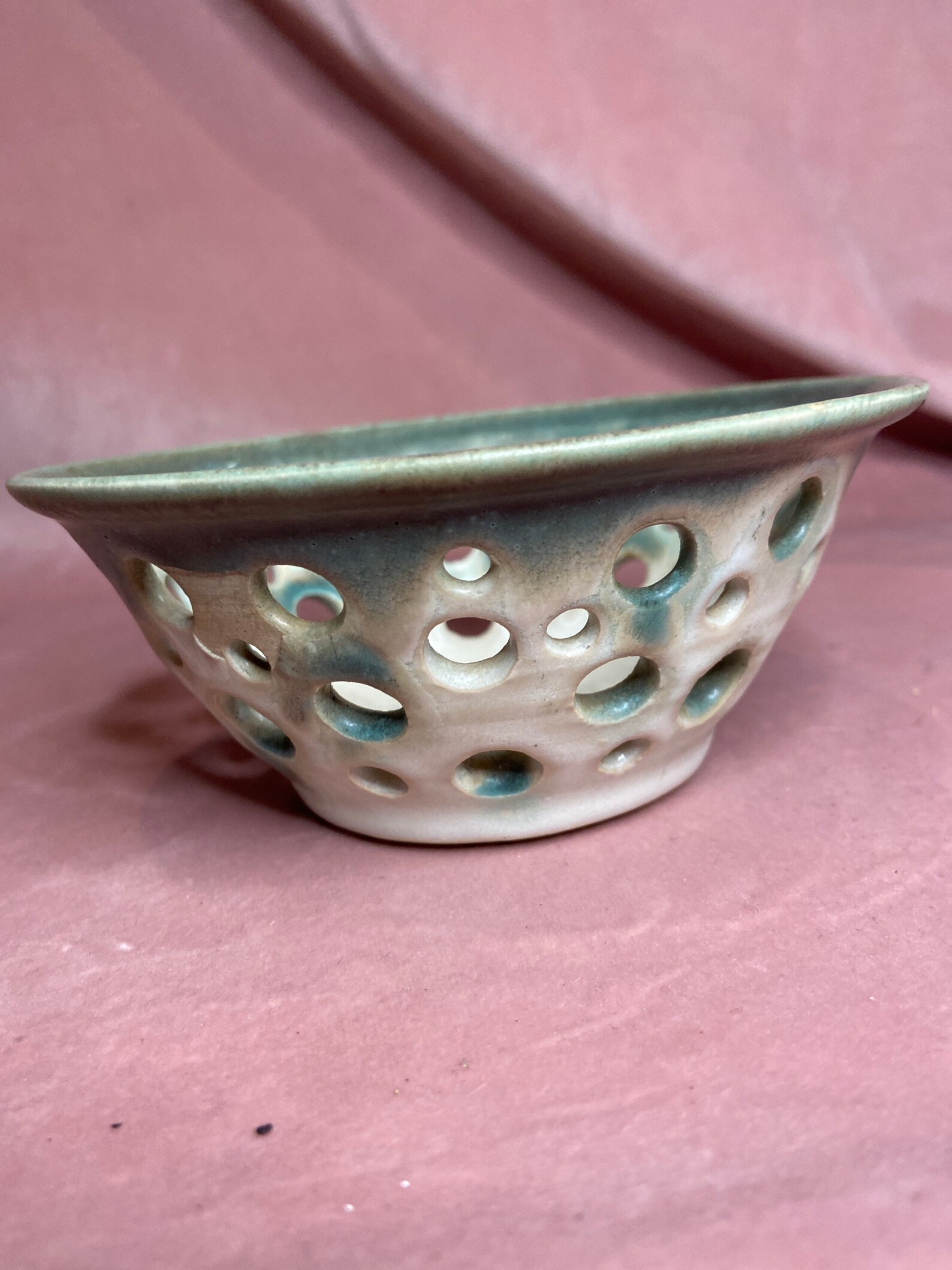 Vintage Beautiful Stoneware Bowl With Hole.green beige Colour Etsy