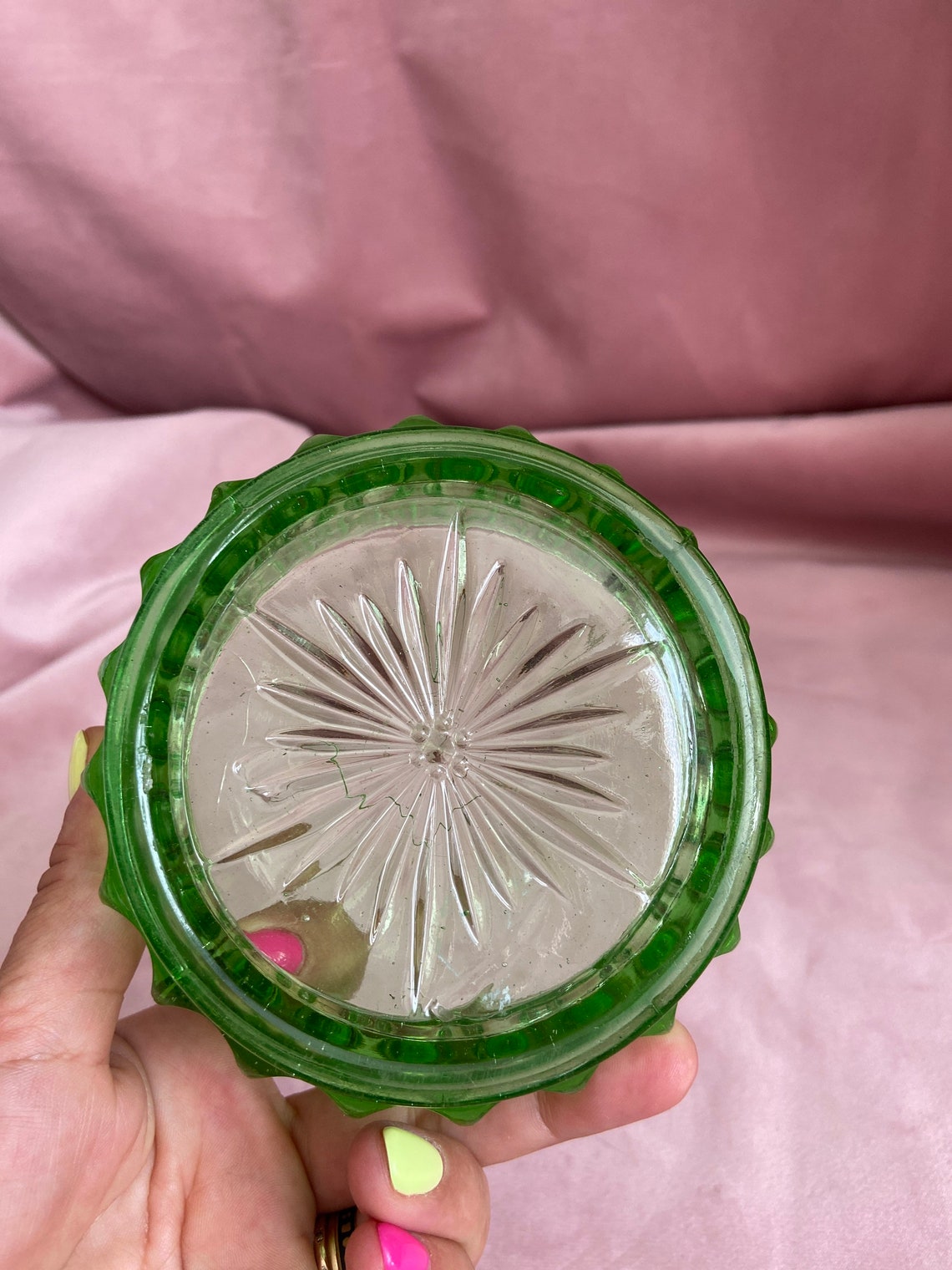 Vintage Beautiful Glass Green Crystal Bowl With a Copper Etsy