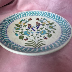Vintage ceramic plate hand painted flowers and birds.