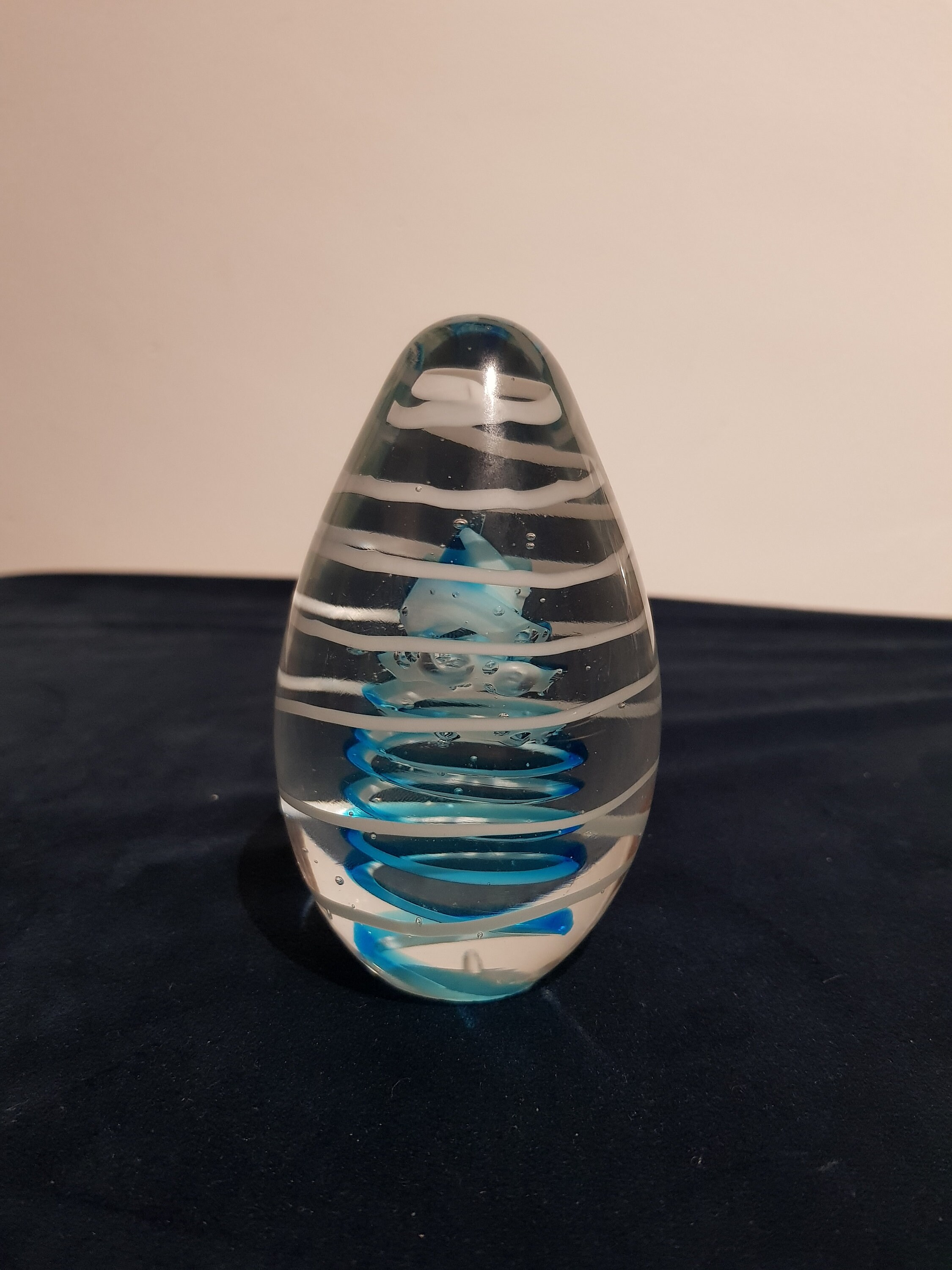Buy Beautiful Paperweight Ovoid Shape Crystal Glass Whit Blue and