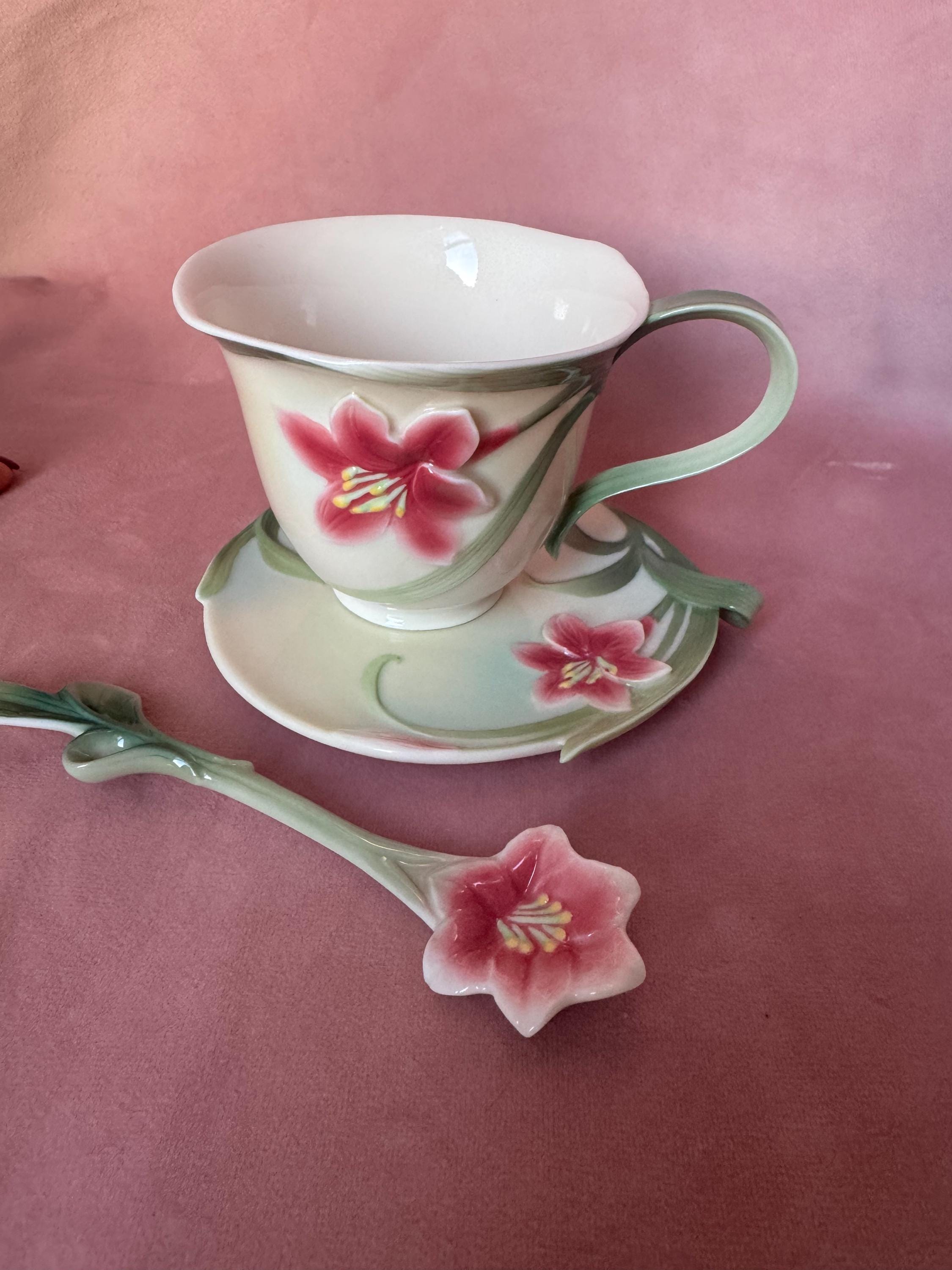 Beautiful Franz Porcelain Cup,saucer .poppy FZ00032 Fine Porcelain