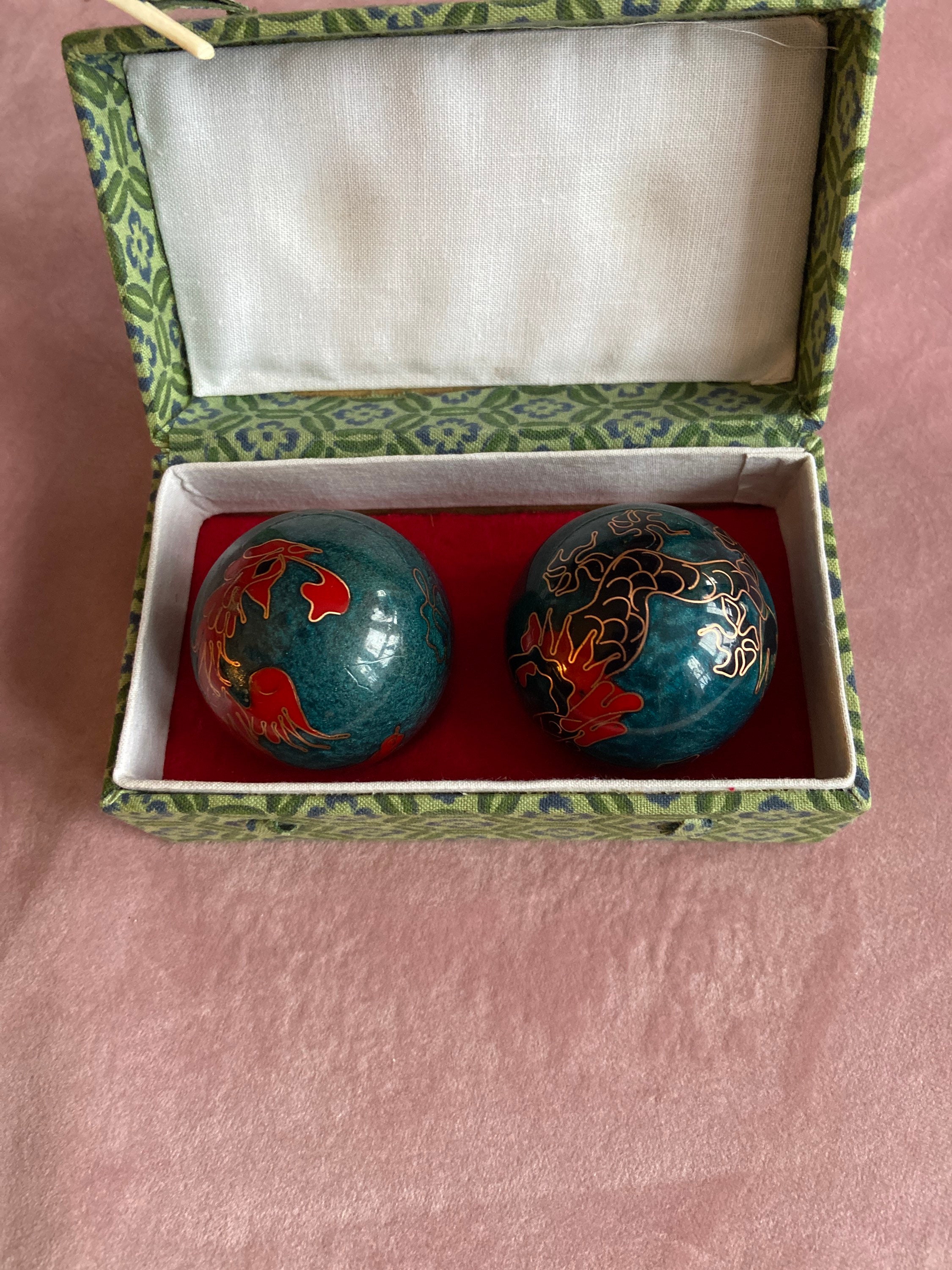 Shouxig Chinese Iron Baoding Balls Red Dragon Design. Vintage Etsy