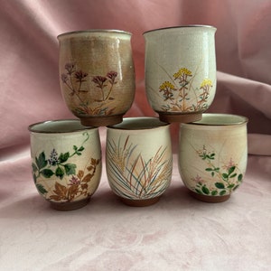 Vintage Beautiful Set of 6 Vintage Japanese Ceramic Cups,hand painted flowers.