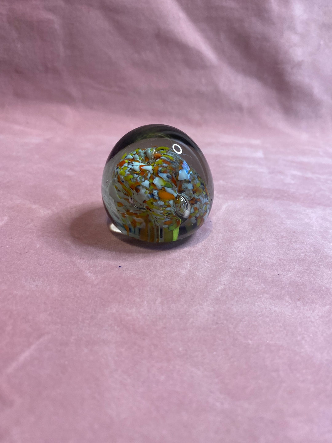 Vintage Glass Paperweight With Orangewhite and Yellow Dots. Etsy