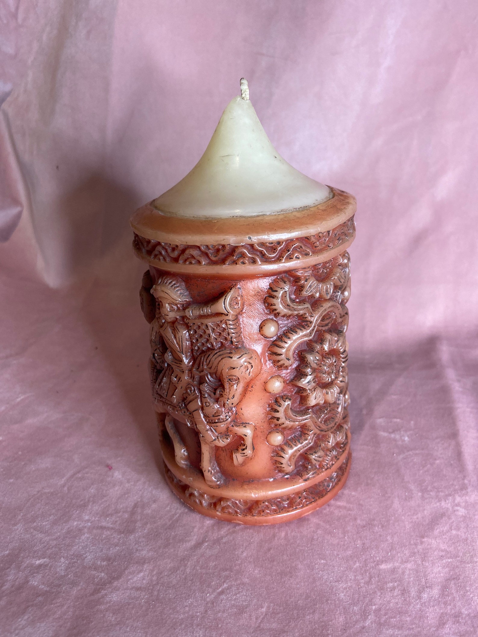 Vintage Carved Wax Pillar Candle.Germany Candlehistorical Etsy