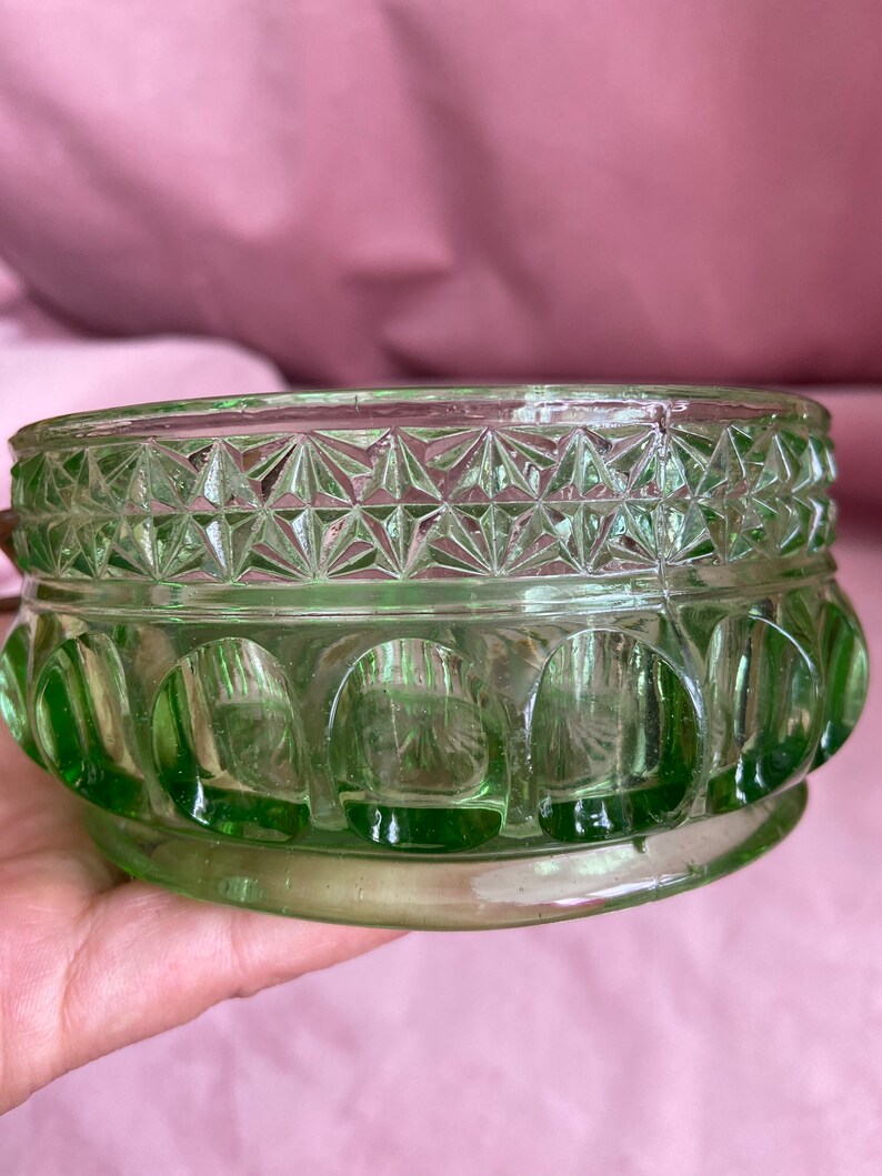 Vintage Beautiful Glass Green Crystal Bowl With a Copper Etsy