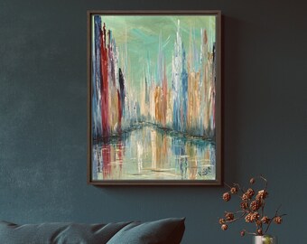 City of Light Art Print: Minimalist Cityscape Painting by Raine