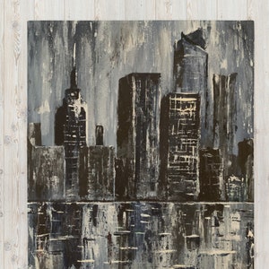 Personalized New York Skyline Blanket soft and cuddly, Modern city blanket Black and white decor Contemporary New York City art gift