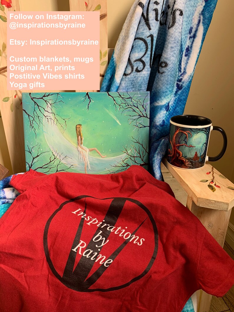 Please check out other art items available at Inspirations by Raine.  Original art on canvas, posters, prints on canvas, mugs, and blankets.  Some items are available with a personalization option. Whimsical, fantasy, abstract, animal artworks.
