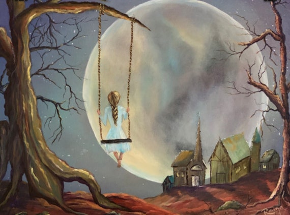 Fantasy Acrylic Painting Poster Woman Artwork Moon Painting Etsy