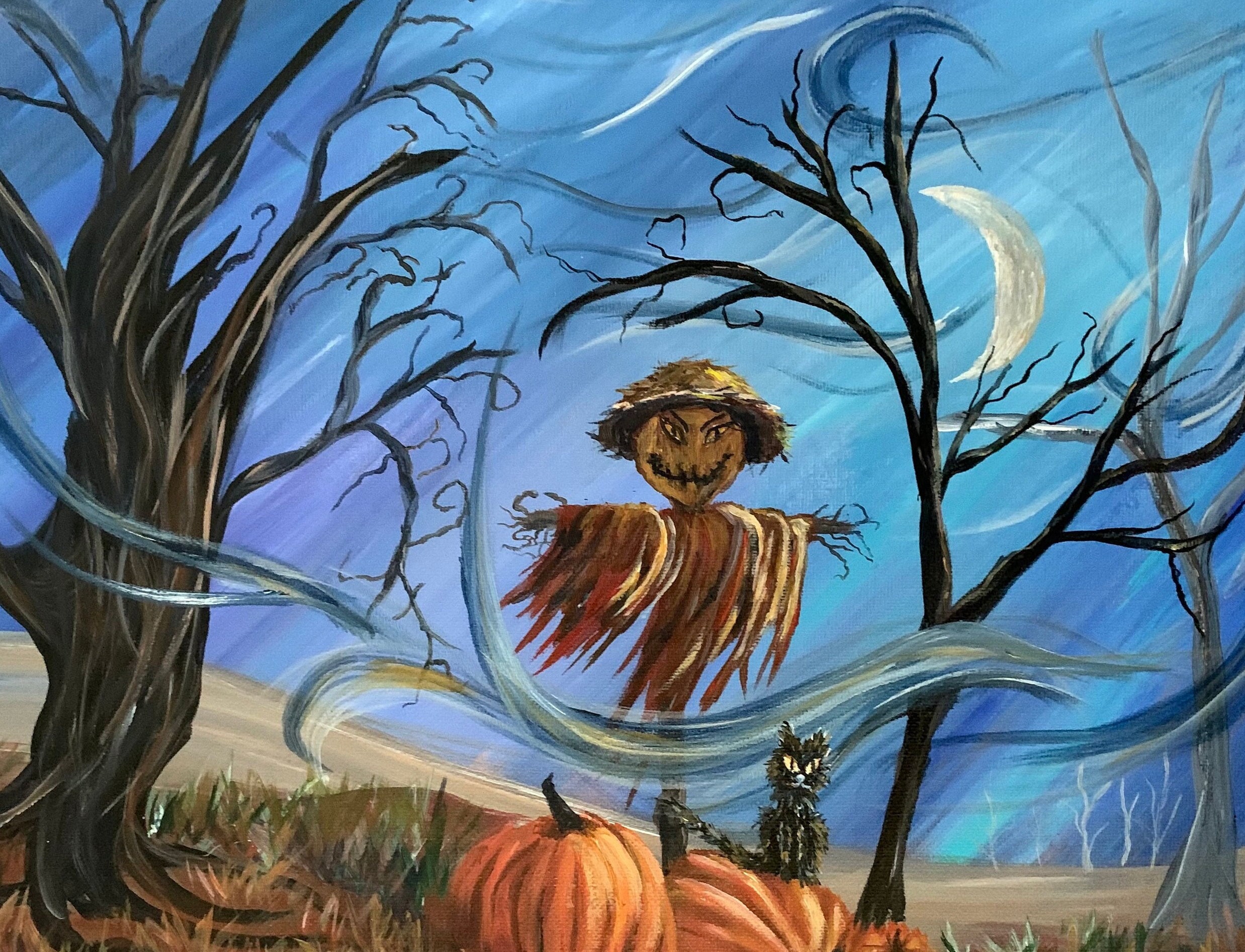 Halloween Scarecrow Painting Print on Canvas Pumpkin Home - Etsy Halloween Scarecrow Painting Print on Canvas Pumpkin Home - Etsy