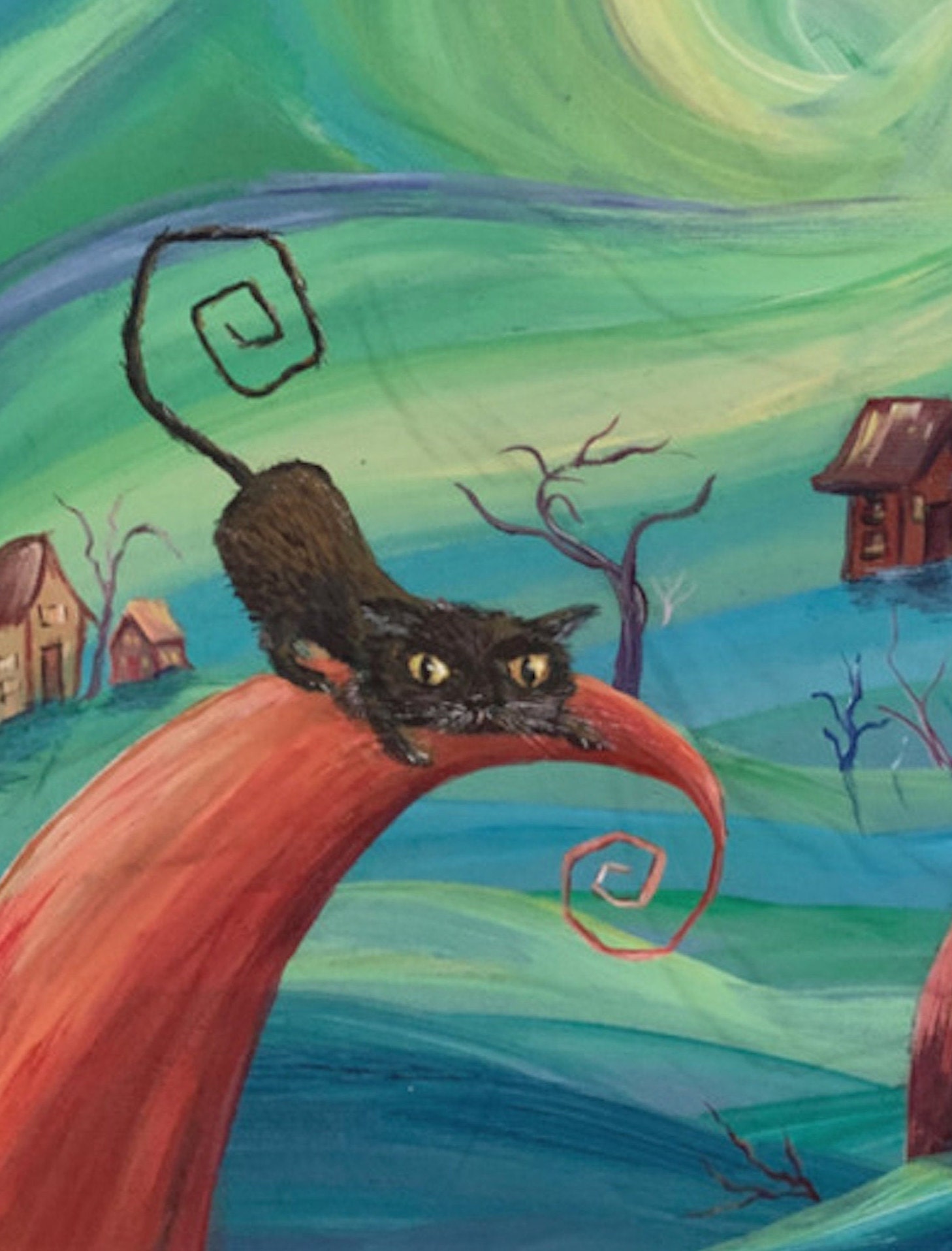 Whimsical Black Cat art gift Custom cat throw name on Etsy