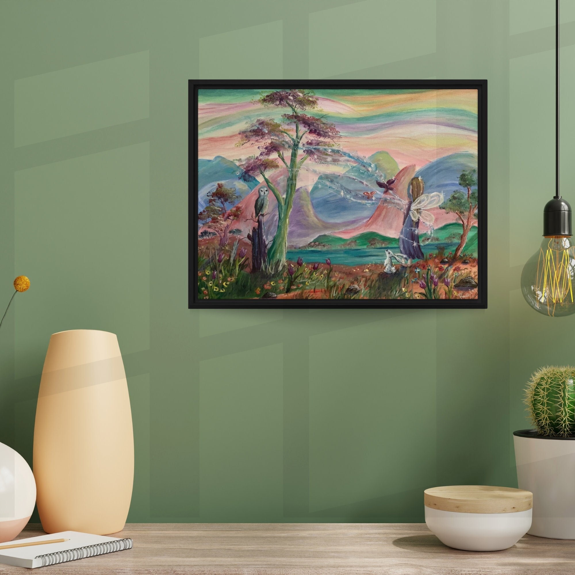 Pixie Fairy Acrylic Painting: Butterfly Owl Art, Whimsical Nursery Decor