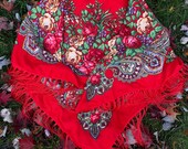 Russian Ukranian Women 39 s Cotton Square Scarf Shawl Folk Vintage Style