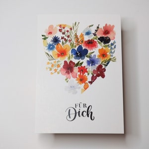 Postkarte Aquarell, Grußkarte „Für dich“, Blumen, Geburtstag, Danke, Geschenk, Wasserfarbe, Gruß, Karte handgemacht, Lettering, Herz, modern