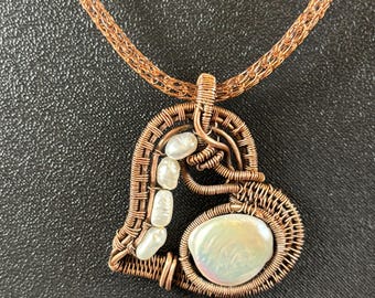 Hand made necklace - PEARL -  Wire wrapped pendant