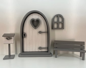 Porte de fée avec coeur - Edition Grey - gris - pour intérieur et extérieur - porte de conte de fées - porte de fée - porte-bonheur - jardin de fées - décoration