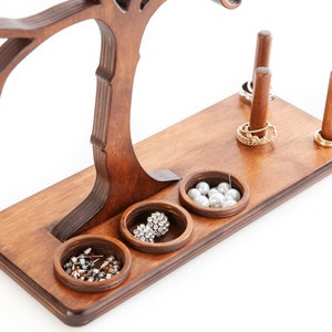 Wooden jewelry tree as a decorative jewelry stand, with ring holders and storage compartments for earrings, 100% handmade, for jewelry storage image 10