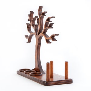 Arbre à bijoux en bois comme support à bijoux décoratif, avec supports pour bagues et compartiments de rangement pour boucles d'oreilles, 100% fait main, pour le rangement des bijoux image 4