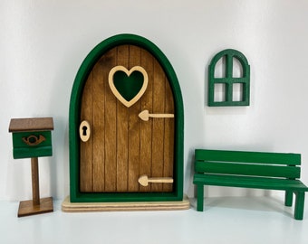 Fairy door with heart - leaf green - for indoor and outdoor use - fairytale door - fairy door - lucky charm - fairy garden - decoration