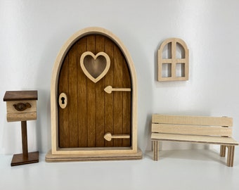 Fairy door with heart - clear varnish - for inside and outside - fairytale door - fairy door - lucky charm - fairy garden - decoration