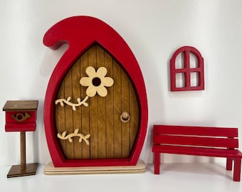 Porte de fée « Chapeau pointu », rouge carmin, décoration de jardin, porte d'elfe, maison de gnome, porte de gnome, jardin de fée, jardin d'elfe