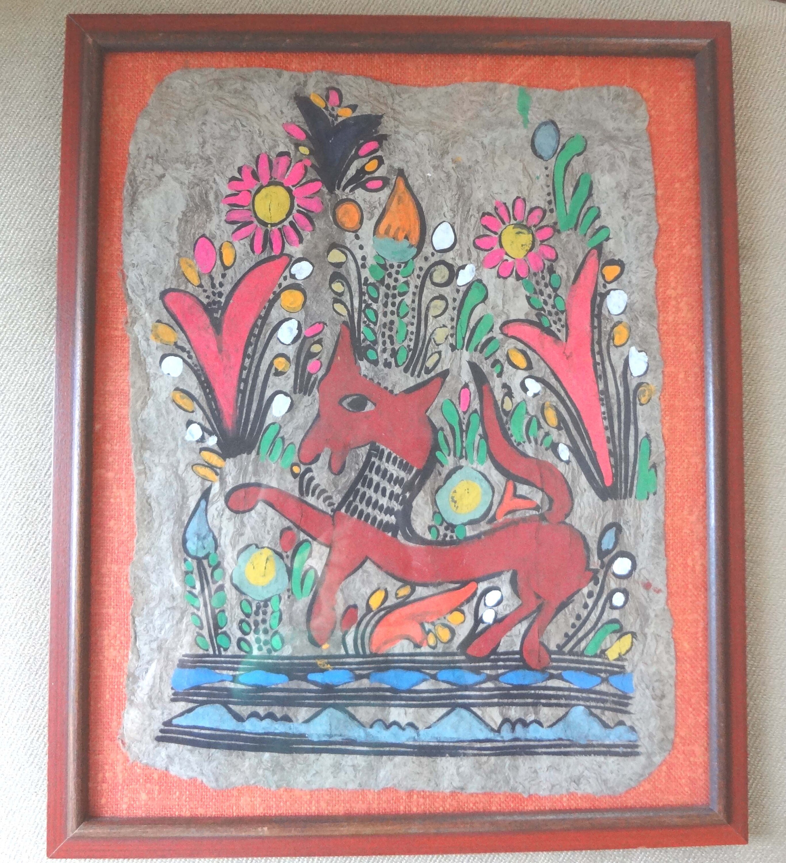 Vintage Mexican Bark Painting Etsy