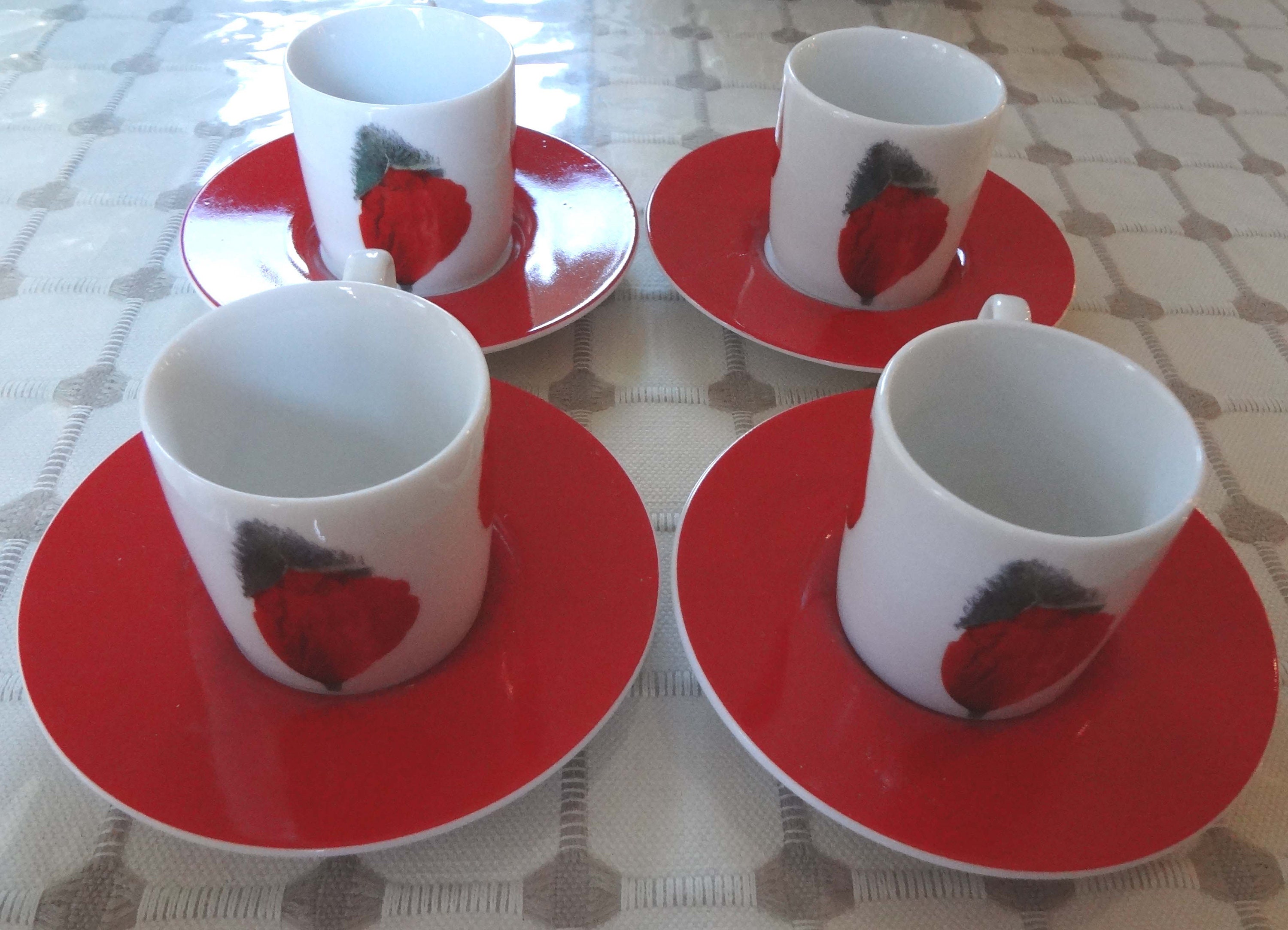 4 Sets Konitz Alemania Espresso Demitasse Cup Saucer Red Tulips Etsy