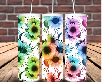 Sunflower, rainbow, sublimation, 20 oz., hot, cold, skinny tumbler
