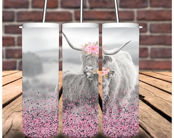 Highland Cow and Baby 20 oz. Skinny Tumbler, Sublimation Design