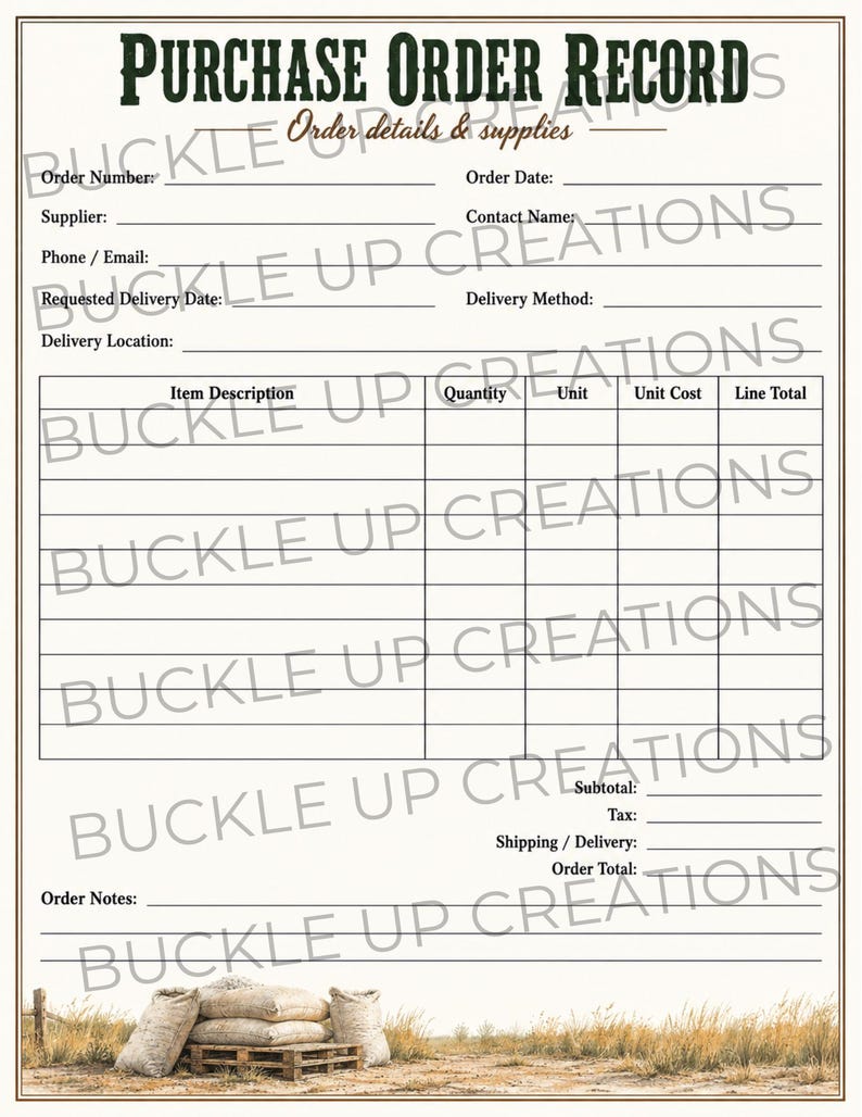 Farm Documentation Farm Purchase Order and Delivery Tracker Printable, Ranch Supply ...