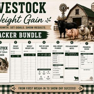Livestock Weight Gain Tracker Bundle | Animal Growth Log, Goal Planner (Digital Download)
