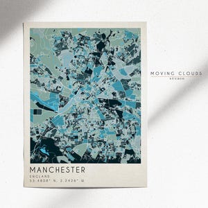 Manchester Contemporary Map Print: Modern Minimalist City Street Art