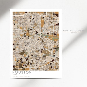 Modern Houston Map Print – Minimalist City Street Art Poster, Texas Wall Decor, Urban Map Illustration, Neutral Tones Home Gift