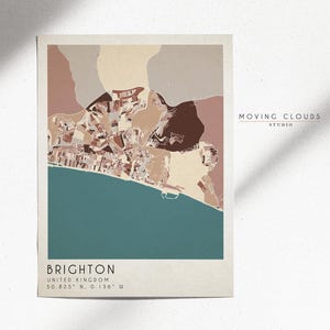 Brighton Map Print: Minimalist City Street Art, Earthy Neutral Decor