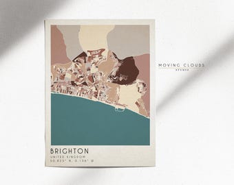 Brighton Map Print: Minimalist City Street Art, Earthy Neutral Decor