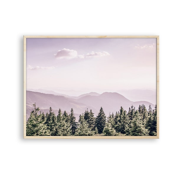 Forest Print,Mountains Digital Print, Pastel,Pink,Nature Wall Art,Nature Art Prints,Nature Decor,Nordic,Forest Wall Prints,Nature