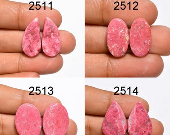 Pink Thulite Gemstone Pair, Natural Pink Thulite Cabochon Pair, Loose Pink Thulite Matched Pair Gemstone For Jewelry, Earring Pair Gemstone