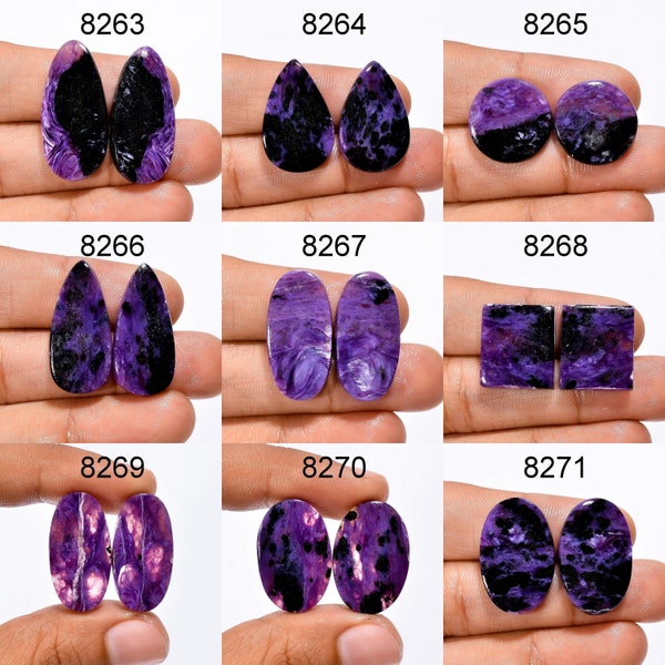 Purple Charoite Pair Gemstone, Purple Designer Charoite Matched Pair Cabochon, Purple Charoite Earring Pair Gemstone Jewelry Making supply