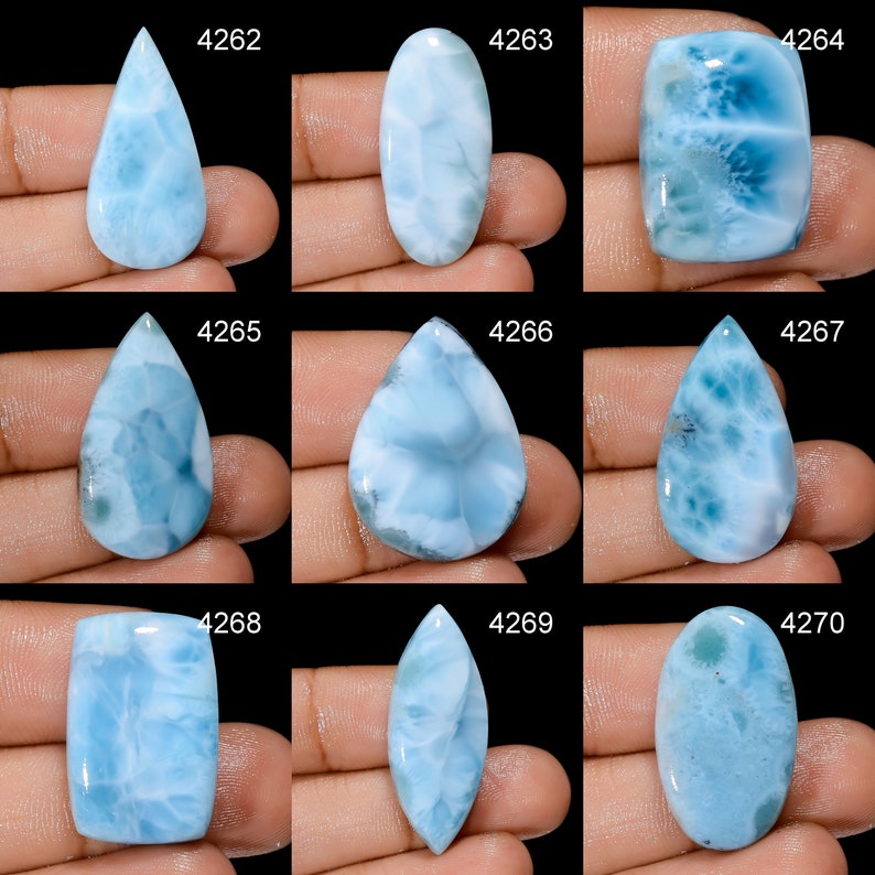 Piedra preciosa de Larimar natural, cristal de cabujón de Larimar de diseñador, collar colgante DIY-ART-CRAFTS suministro de joyería, cristales de piedra de nacimiento imagen 3