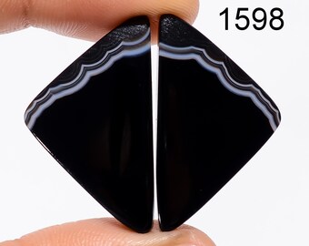Natural Black Banded Agate Matched Pair, Matcherd Cabochon Earring Making Jewelry