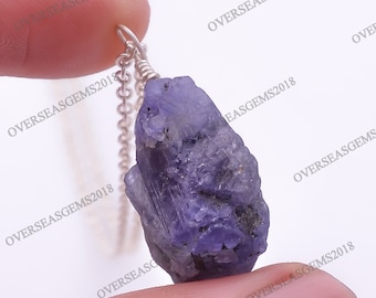 Raw Tanzanite Crystal Pendant: Silver Plated Healing Necklace
