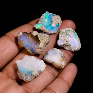 Raw Opal Gemstone, Ethiopian Rough Opal Crystals, Jewelry Making Ultra Fire Striking Chunky Opal, Chakra Healing Stone 25 CTS Lot