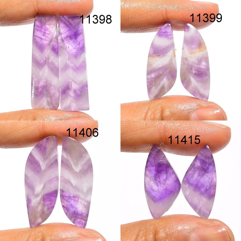 Natural Chevron Amethyst Healing Gemstone/ Purple Amethyst Cabochon Pair/ Amethyst Cabs Pair / Fancy Stone/ For Making Jewelry Crafts image 1