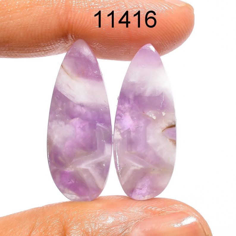 Natural Chevron Amethyst Healing Gemstone/ Purple Amethyst Cabochon Pair/ Amethyst Cabs Pair / Fancy Stone/ For Making Jewelry Crafts image 2
