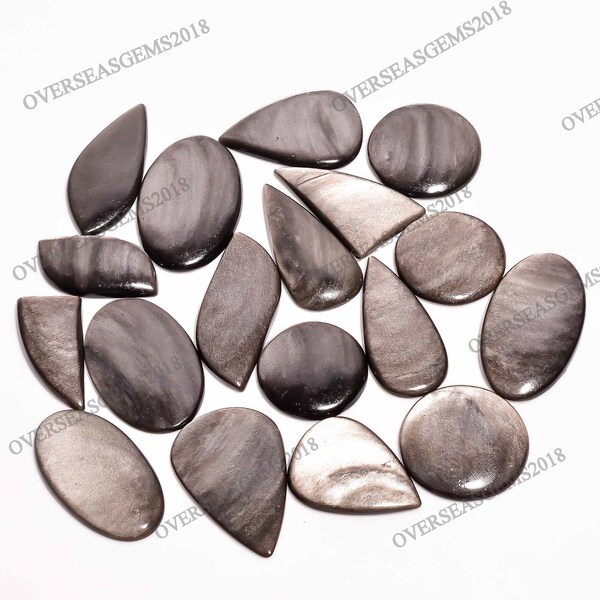 Silver Sheen Obsidian Gemstone, Natural Obsidian Cabochon Mix Shape Wholesale Lot, Loose Gemstone For Jewelry Making Supply, Natural Gift