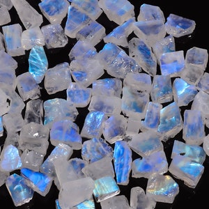 Blue Moonstone Raw Gemstone, Natural Fire Flashy Rainbow Moonstone Loose Chips, AAA Quality Wholesale Birthstone Crystal Minerals, 8 To 12mm